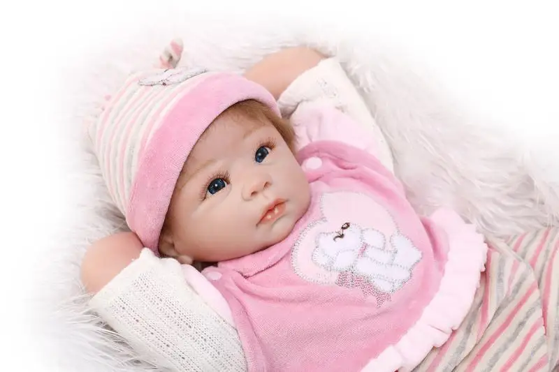 

55cm Soft Silicone reborn baby doll toy lifelike newborn girls baby dolls with bear birthday Children's Day gift bedtime toy