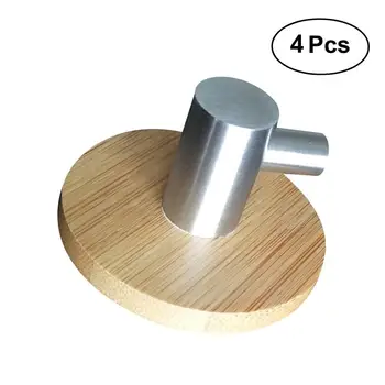 

4 Ppcs L Shaped Adhesive Hooks Bamboo Wood & Stainless Steel Wall Hangers for Clothes Towel Holder for Home Kitchen