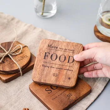 

Creative English Letter Wood Square Tablemat Originality Europe Cup Pad Non-slip Heat Insulation Bowl Pat Natural Coaster 5pcs