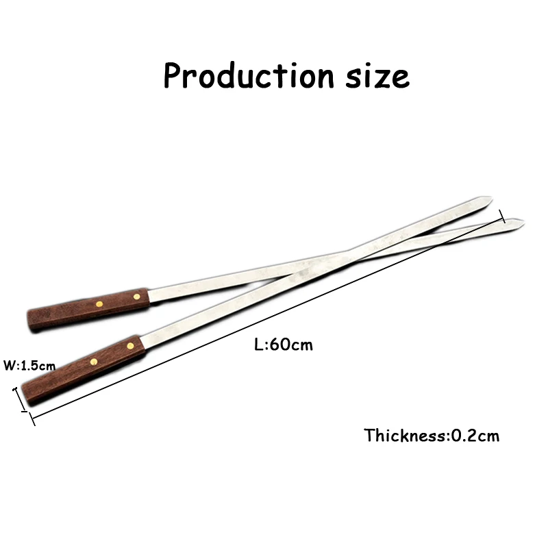 Barbecue Stainless Steel Flat Meat Skewers With Wooden Handles Outdoor Barbecue Grills BBQ Forks Accessories Roasting Fork 60cm