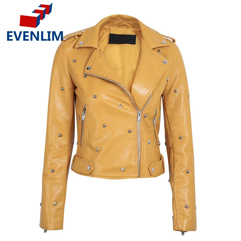 EVENLIM Rivet PU leather jacket coat female outerwear
