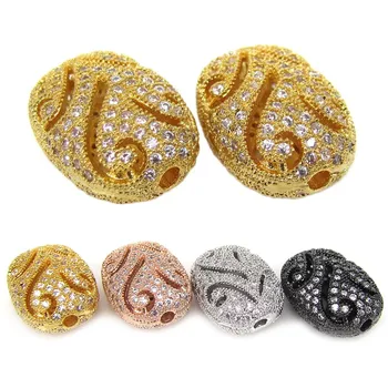 

Mixed Colors Pure Gold Color Hollow Oval Shape With Pave CZ beads for Gem Sonte Bracelet DIY Pearl Necklace jewelry making
