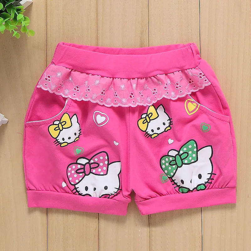 girls Summer Short baby fashion cotton Casual pants Carton Lace flower Print cat beau loves kids clothes