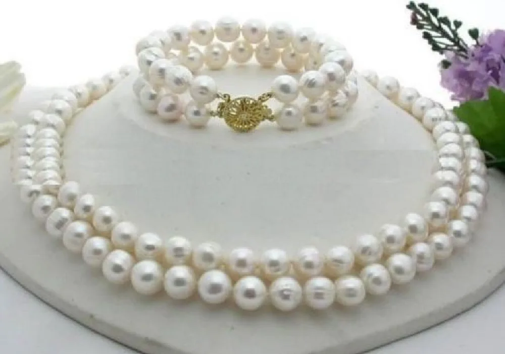 

Free shipping hot sale Women Bridal Wedding Jewelry >> 2 row 10-11mm south sea white natural pearl necklace 18" bracelet 7.5