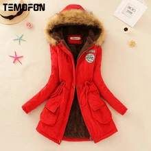 TEMOFON Hot Sale Solid Women Slim Coats Parka New Fashion Hooded Women Jackets Long Winter Warm Casual Parka Jacket Djt142