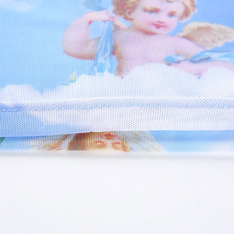 Harajuku Винтаж ins горячий Ангел узор синий водолазка сетки с длинным рукавом Женские футболки YQ-908