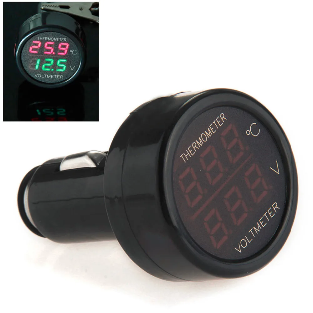 2 в 1 красный цифровой светодиодный вольтметр для автомобиля термометр автомобильное USB зарядное устройство 12 В/24 В измеритель температуры вольтметр черный