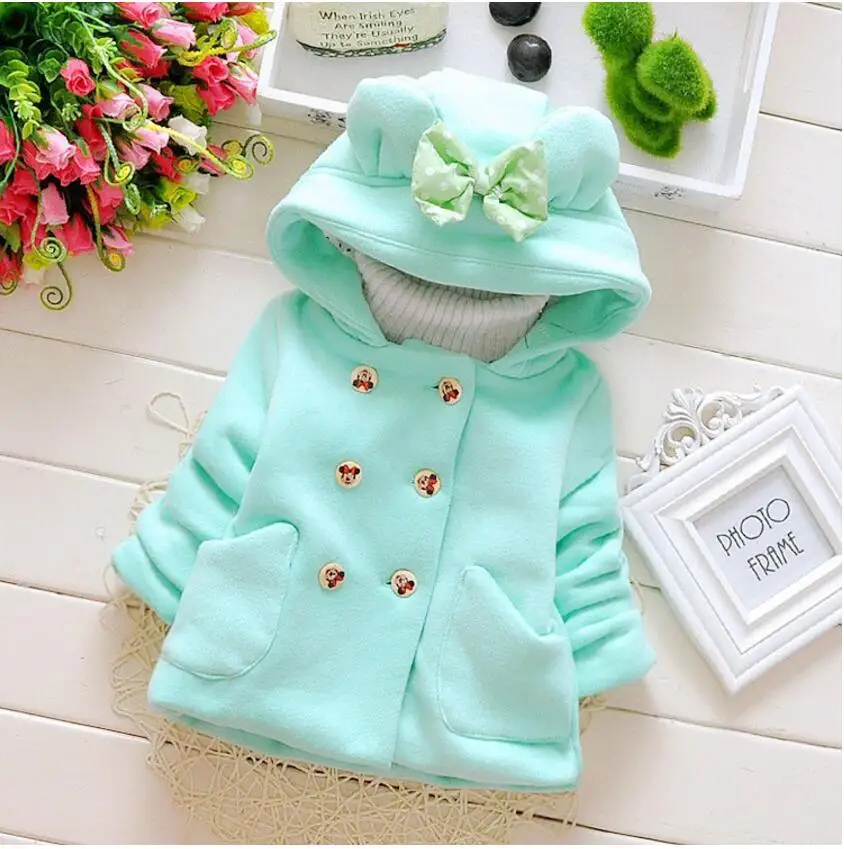 

High Quality 2019 Winter Autumn Minnie Bow Baby Girl Outerwear Clothes Cute Girls Jacket Children Thick Woolen Coat
