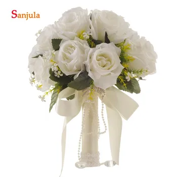 

Artificial White Flower Bouquet Wedding Bouquet de mariage Handmade Leaves Pearl Flowers Bridesmaid Wedding Accessories WB28