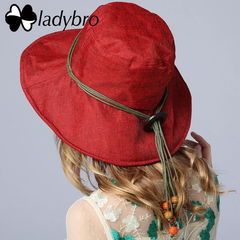 Брендовая летняя пляжная шляпа Ladybro с большими полями женская деревянными