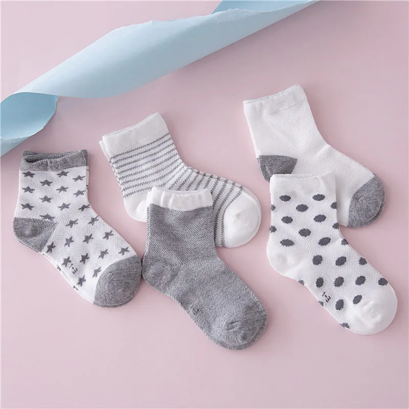 5 пар, удобные и дышащие носки из чесаного хлопка для мальчиков и девочек детские носки для новорожденных и малышей возрастом до 5 лет - Цвет: Grey M