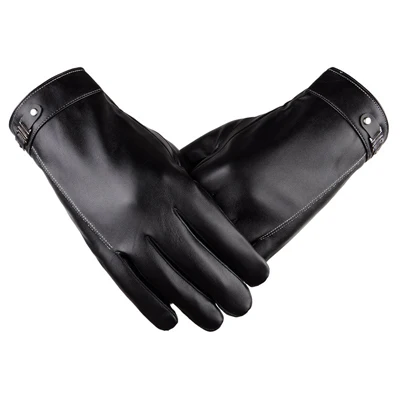 Мужские перчатки с сенсорным экраном мужские перчатки из искусственной кожи зимние теплые мягкие перчатки для вождения легкие бархатные перчатки для мужчин - Цвет: Черный