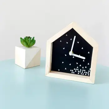 

Creative House Shape Portable Decorative Desk Wood Clock Ornament Living Room Bedroom Table Wooden Clocks Wall Home Decor