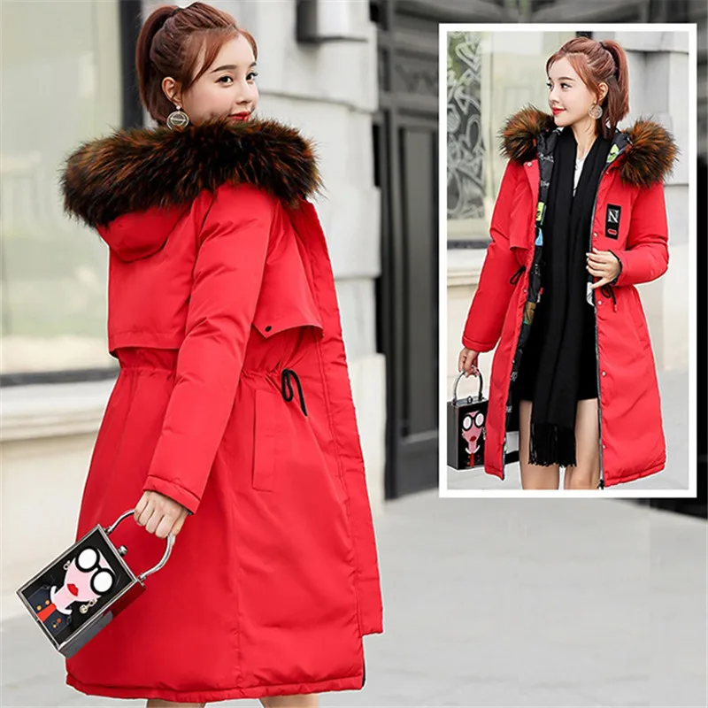 Женская зимняя хлопковая куртка, утепленная женская парка с капюшоном, свободное Женское пальто, MS пальто большого размера, женская теплая Длинная Верхняя одежда Vs021 - Цвет: red