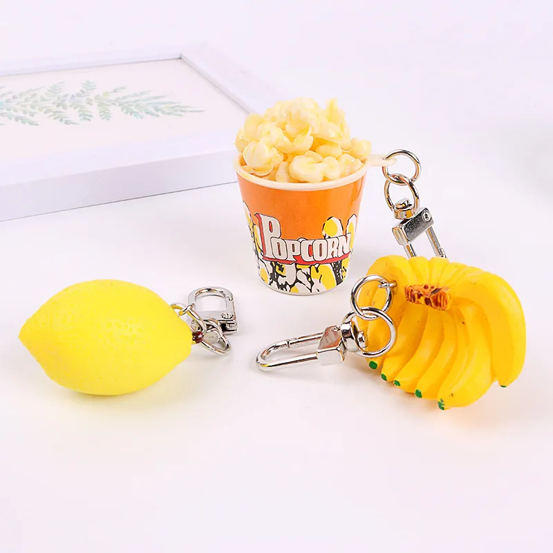 

Simulation Artificial Food Keychain Popcorn Bowlful Key Pendant Keyring Novelty Colorful Key Chain For Women Gilrs Jewelry New