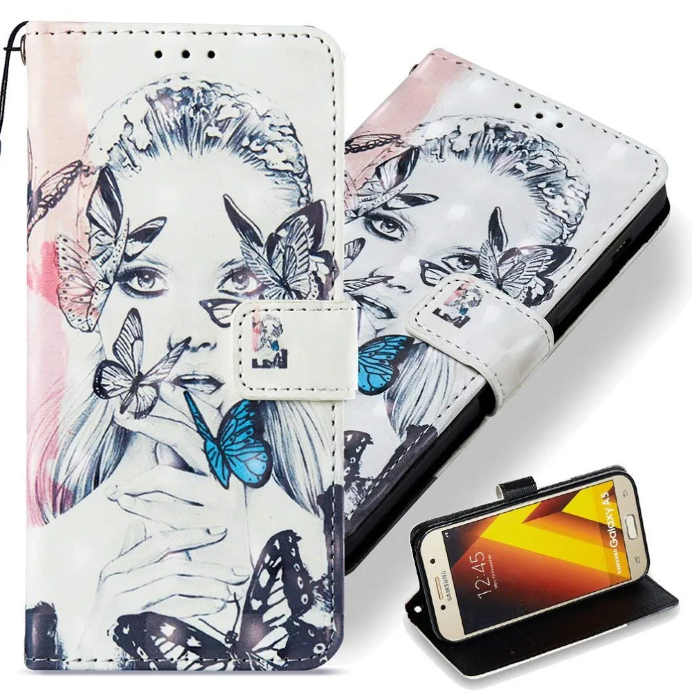 3D Painting Leather Flip Wallet Case Bookstyle Magnetic Closure Case For Samsung Galaxy A5 2017 S7 Edge S8 S9 J3 J5 J7 2017 Capa1