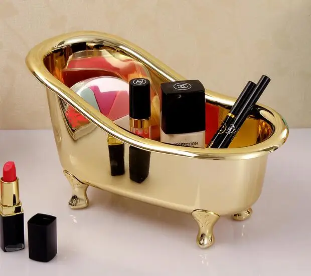 Bathroom Storage Box Basket Bathtub Shape Gold Plated Color Spa