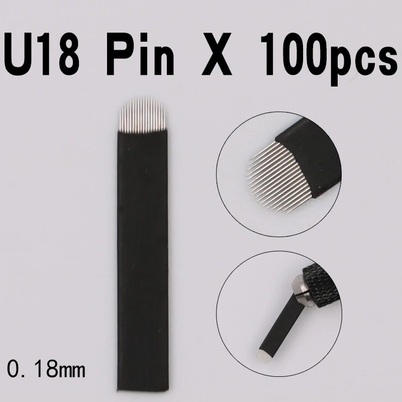 100PCS Black Microblading U-Shape 18 pin Flex Eyebrow Manual Tattoo Needles For Permanent Makeup Embroidery Pen Blade | Красота и
