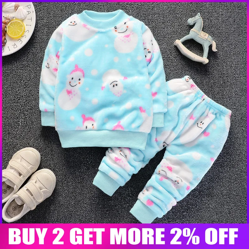

BibiCola girls clothing sets winter baby girls cartoon Flannel pajamas sets kids children fleece velvet thick warm tracksuit set
