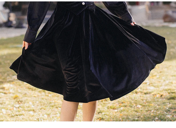 Dell'annata Gonna Il Di Autunno Inverno Pezzo Modo Camicia Due Pezzi Velluto Un E Donne Vestito 2019 Nuove Nero A Oro Set Nk8n0wXOP