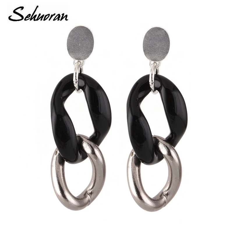 

Sehuoran New Drop Earrings For Women Aluminum Metal Match Resin Chain Earring Big Earrings Long Earrings Jewelery Wholesale