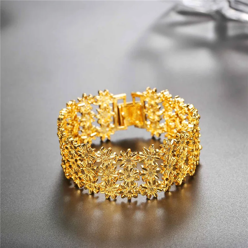 U7 браслет Изысканный 3 слоистых цветок браслет золото/серебро цвет Рождественский подарок для женщин новые трендовые ювелирные браслеты H1046
