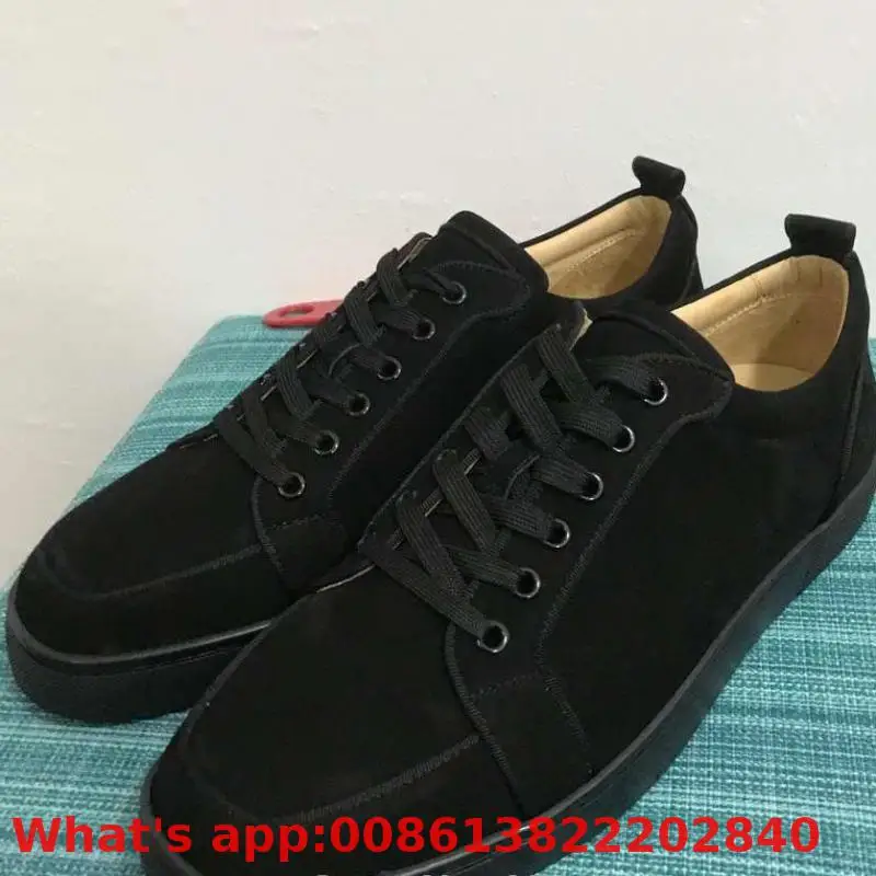 

Lace Up Black Frosted Leather Red Bottoms Shoes Low Cut For Men Shoes Rivet Whole Casual Couple Models Flat Loafers