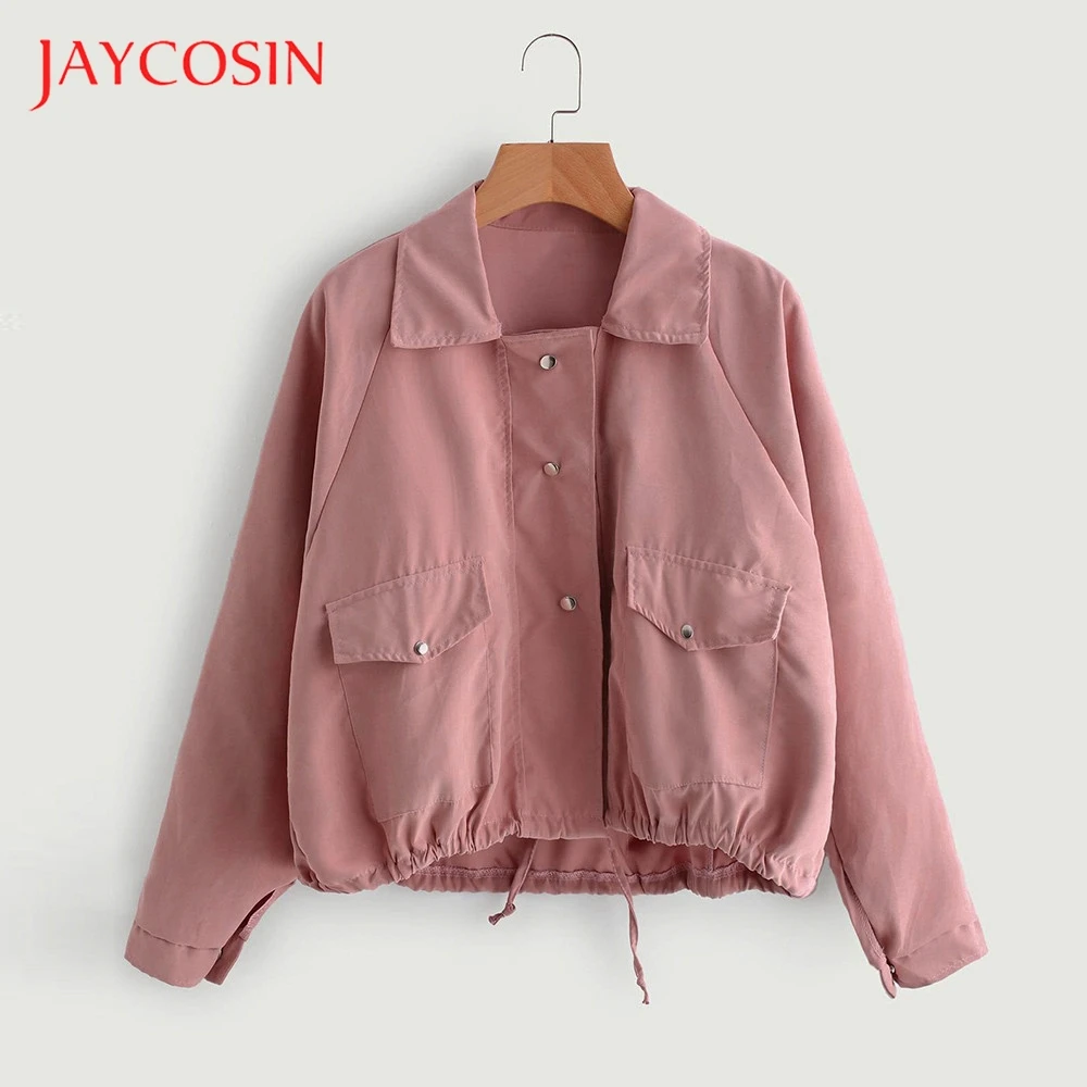 Модная и стильная Осенняя женская короткая куртка JAYCOSIN с розовыми пуговицами