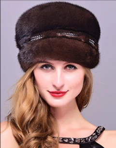 HM017 Натуральная норки меховая шапка зимние шапки для женщин целый кусок норки шапки зимние Кепки - Цвет: brown