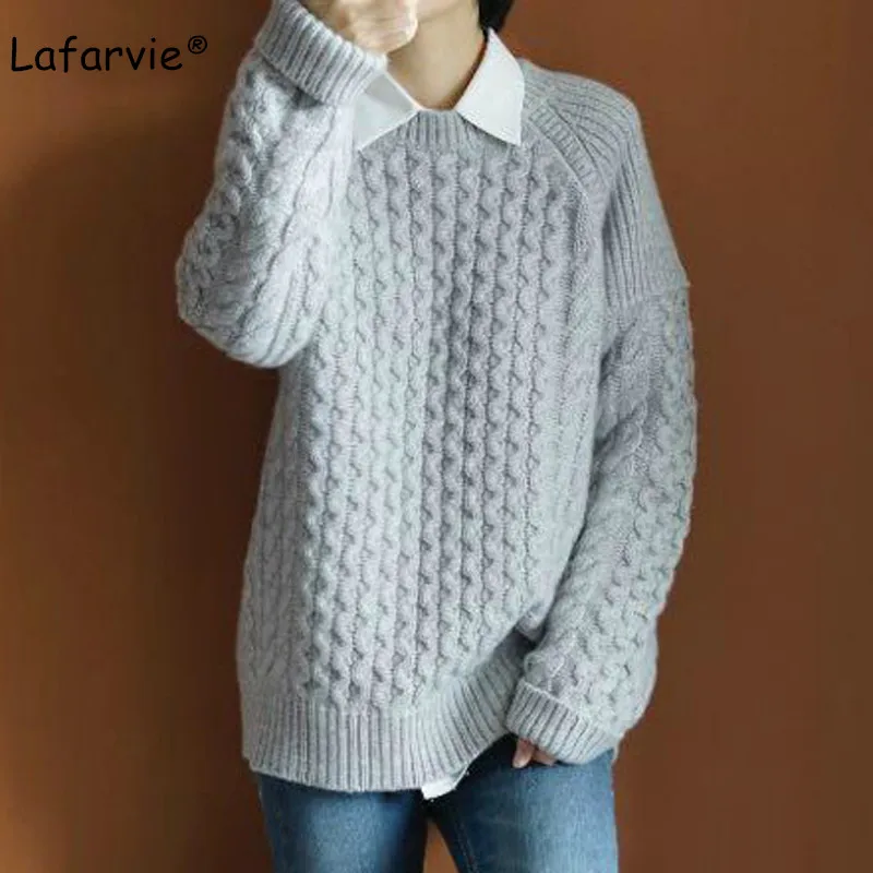 Lafarvie Cashmere Blended Knitted Sweater Women Tops Autumn Winter Thick Warm O-neck Long Sleeve Pullover Female Knitting Jumper Lafarvie Cashmere Blended Knitted Sweater Women Tops Autumn Winter Thick Warm O-neck Long Sleeve Pullover Female Knitting Jumper