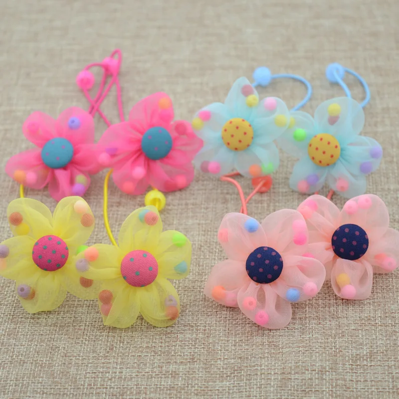 

2PCS/Lot Flower Kids Elastic Hair bands Girls Hair Rope Tie Children Rubber Hair Band Hair accessories