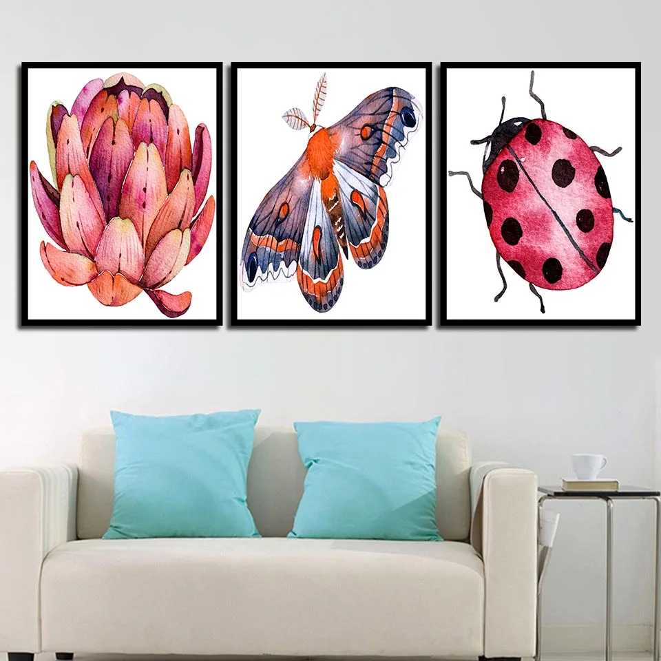 Wall-Art-Printing-Modern-Fashion-Nordic-Style-Poster-Ladybugs-Butterfly-And-Flower-Minimalism-Canvas-Paintings-Decor (1)