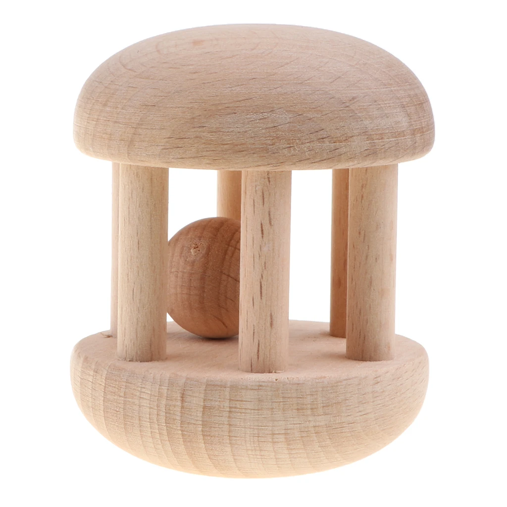 Baby Natural Wooden Montessori Rattle Ring Teething Chewable Sound Musical Toy Infant Nursery Musical Shaker Developmental Gift