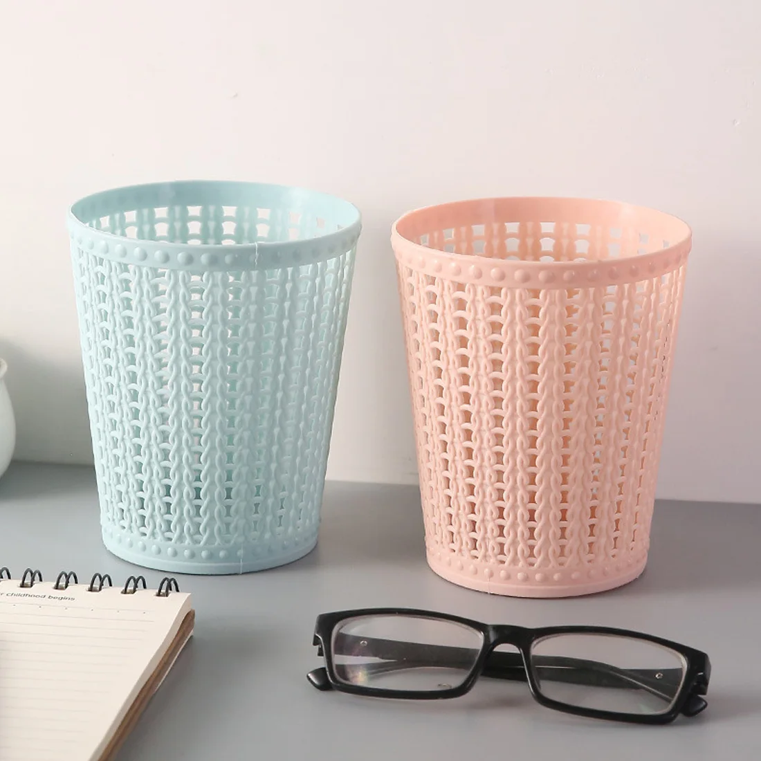 

Trash Bin Hollow Garbage Can Rubbish Small Scissors Pencil Rulers Trash Can Garbage Dust Case Holder Storage Bucket