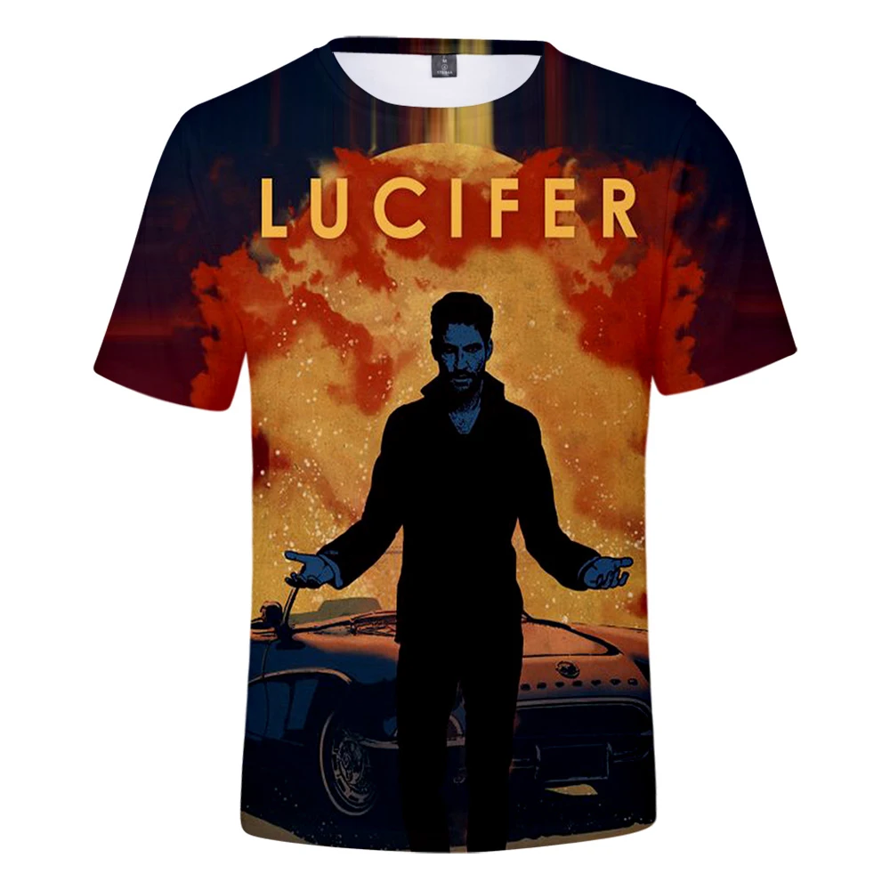 Лидер продаж ТВ серия lucifer 3D футболка с коротким рукавом мужская летняя дышащая
