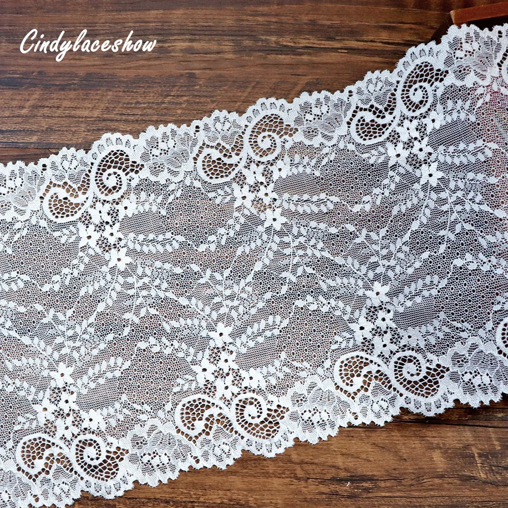 

2Yards 20cm Wide White Elastic Stretch Lace Trim Ribbon Leaves Elastic Lace Fabrics Bra Underwear Lace Garters Sewing