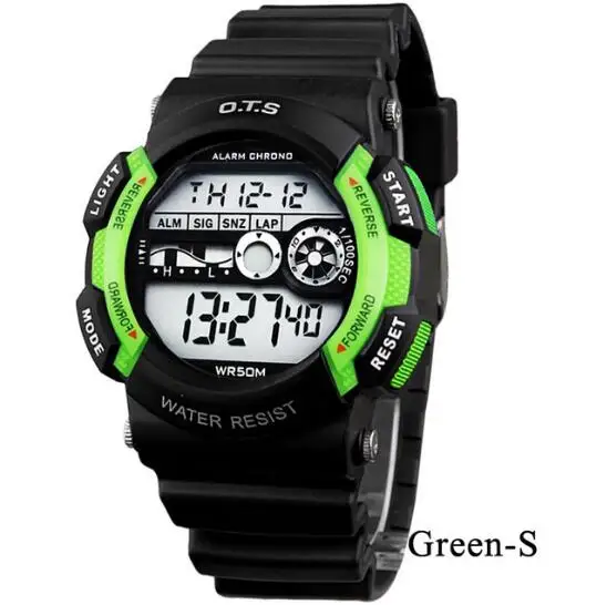 OTS/модный бренд для мальчиков и девочек, детские водонепроницаемые цифровые светодиодные часы, спортивные наручные часы с секундомером - Цвет: Green S