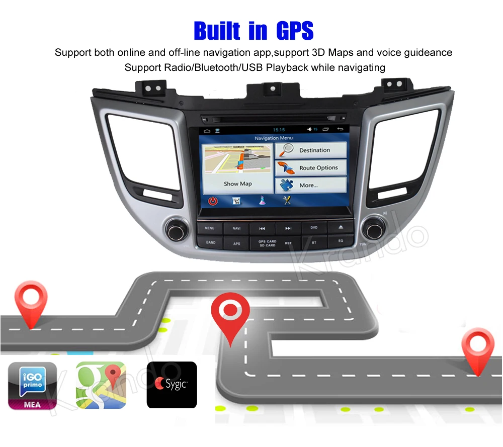 Cheap Krando 8" Android 9.0 car navigation multimedia system for Hyundai IX35 Tuscon 2015+ audio radio gps dvd player WIFI 3G DAB+ 3