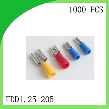 

good quailty Brass 1000 PCS FDD1.25-205 cold-pressure terminal Female pre-insulated Electrical Crimp Terminal Connector