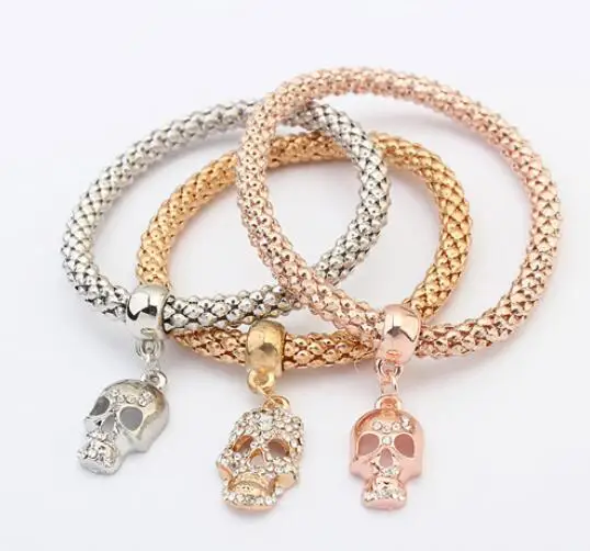 

SPX7072 Hot Sale Nationality Strings Beaded Multilayer Charm Color Bohemian 3PCS Snake Chain Skull bracelets & bangles Gifts