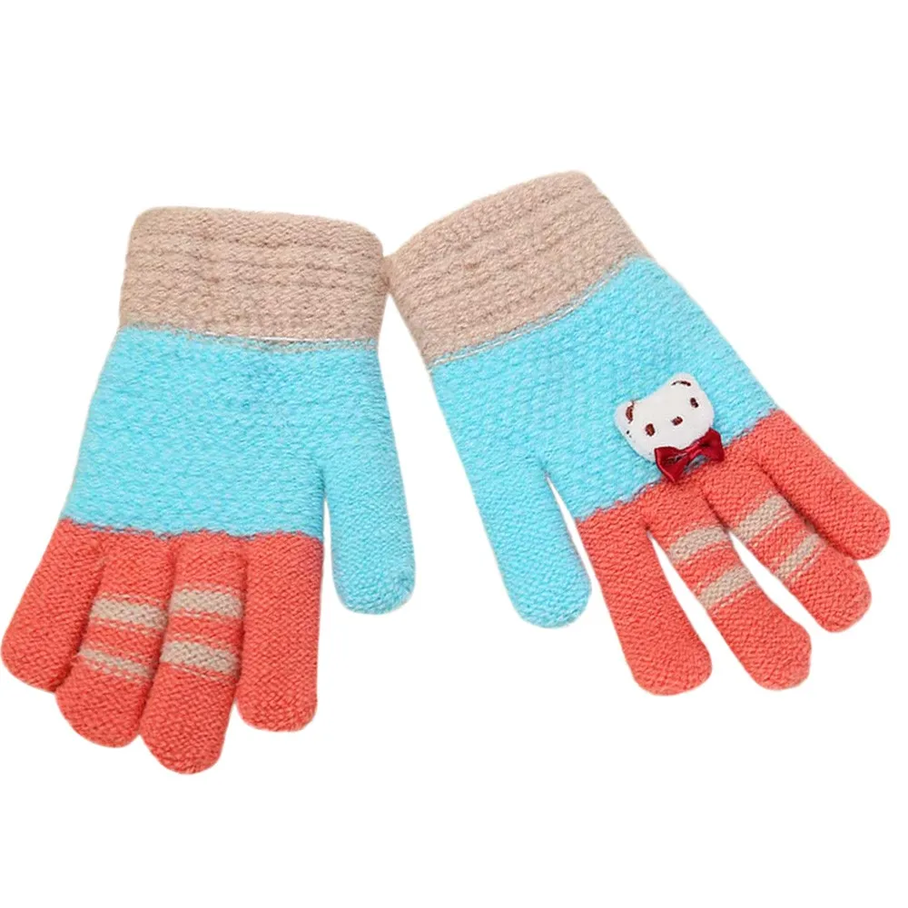 Модная детская обувь для девочек мальчиков зима мультфильм медведь лоскутное утепленная одежда варежки перчатки Зимние перчатки дети - Цвет: Light blue