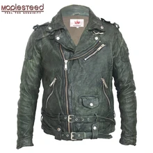 Фирменная винтажная дутая кожаная куртка черного, красного, зеленого цвета, тонкая кожаная куртка, зимняя мужская мотоциклетная куртка, Байкерская одежда 145