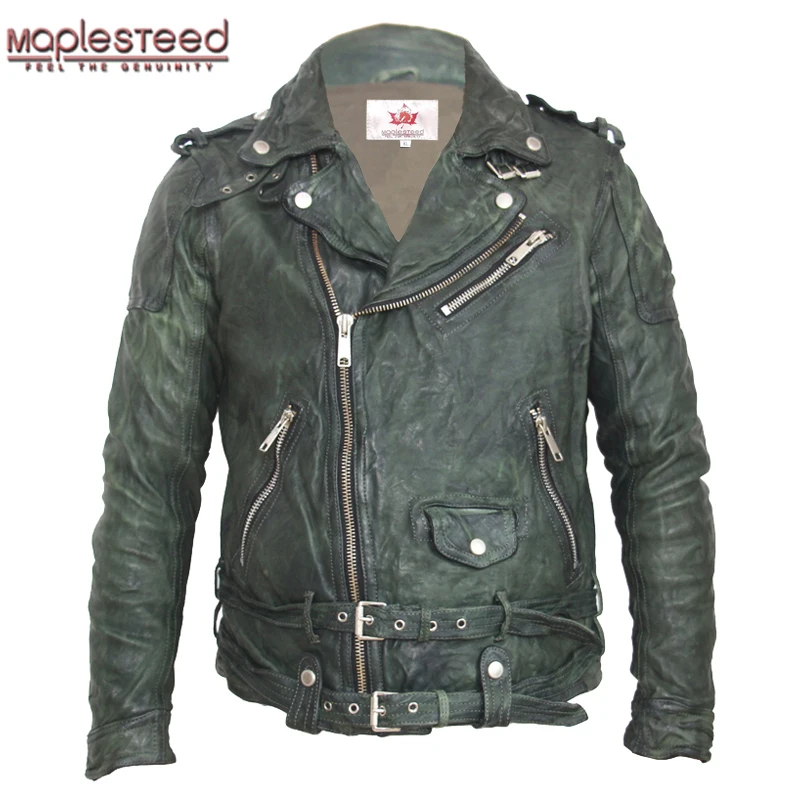 

MAPLESTEED Vintage Tanned Leather Jacket Black Red Green Slim Leather Coat Winter Men's Motocycle Jacket Moto Biker Clothing 145