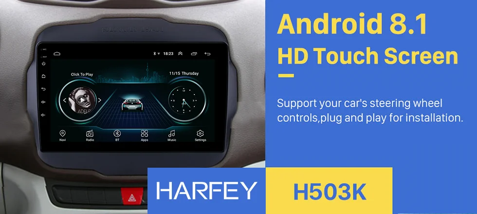Clearance Harfey Car Multimedia Player for 2016 Jeep Renegade 9 inch Touchscreen Android 8.1 GPS Navi Radio with Mirror Link WIFI Music 0