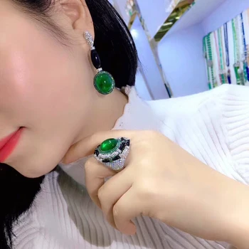 

Banquet S925 Sterling Silver Ring Earrings Set Europe And The United States Long Temperament Retro High-end Fashion Women