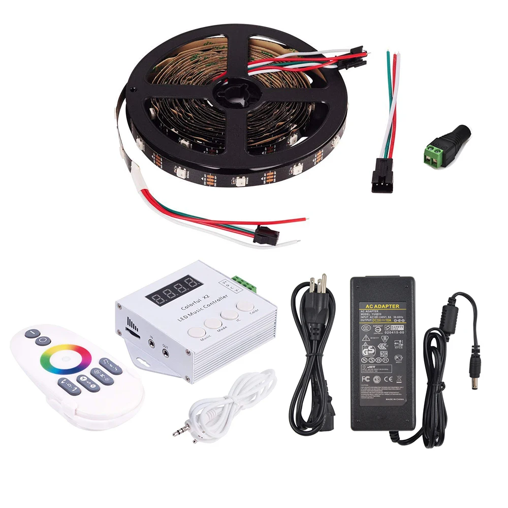

5m/10m/15m/20m kit WS2812B 30 pixels/leds/m Smart led pixel strip +Colorful x2 Remote music Controller+5V Power supply set