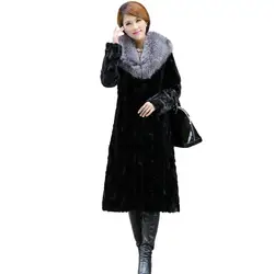 2019новое зимнее длинное пальто с меховым воротником, теплый костюм, пальто с искусственным мехом, женское черное пальто из меха лисы