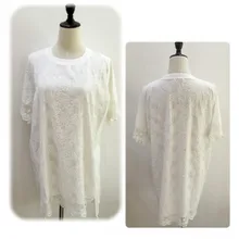 Тонкая свободная хлопковая футболка с короткими рукавами и кружевной шнуровкой с вышивкой лотоса