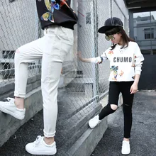 Детские облегающие брюки для девочек; Новинка года; детские брюки для девочек; Детские рваные брюки; леггинсы; брюки для девочек; Цвет черный, белый; детская одежда; сезон весна