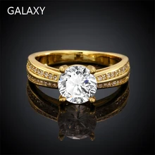 Galaxy nueva moda Real 24 K oro amarillo llenó el anillo de compromiso flechas 2 Carat Diamond CZ circón anillos de bodas para para YH548